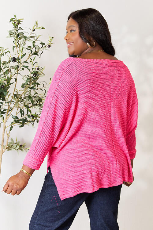 Zenana Full Size Round Neck High-Low Slit Knit Top Shirts & Tops Krazy Heart Designs Boutique