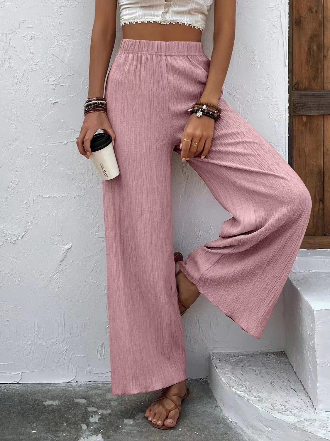 Full Size High Waist Wide Leg Pants Krazy Heart Designs Boutique Moonlit Mauve S