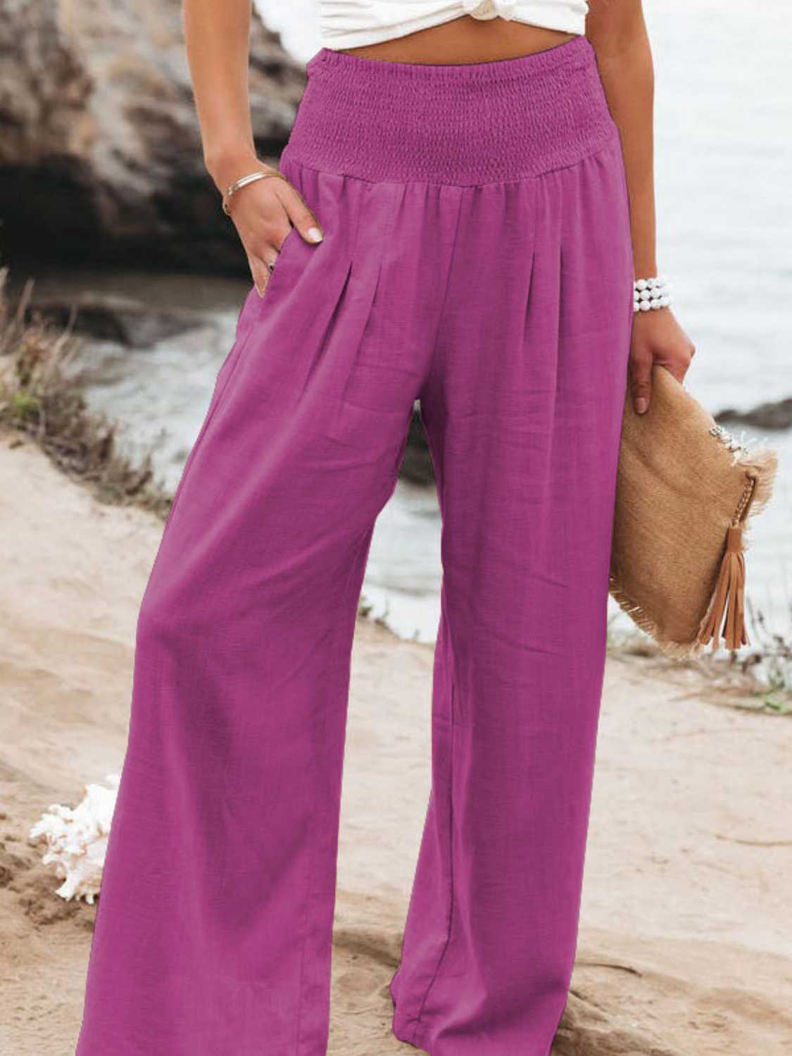 Full Size Smocked Waist Wide Leg Pants Krazy Heart Designs Boutique