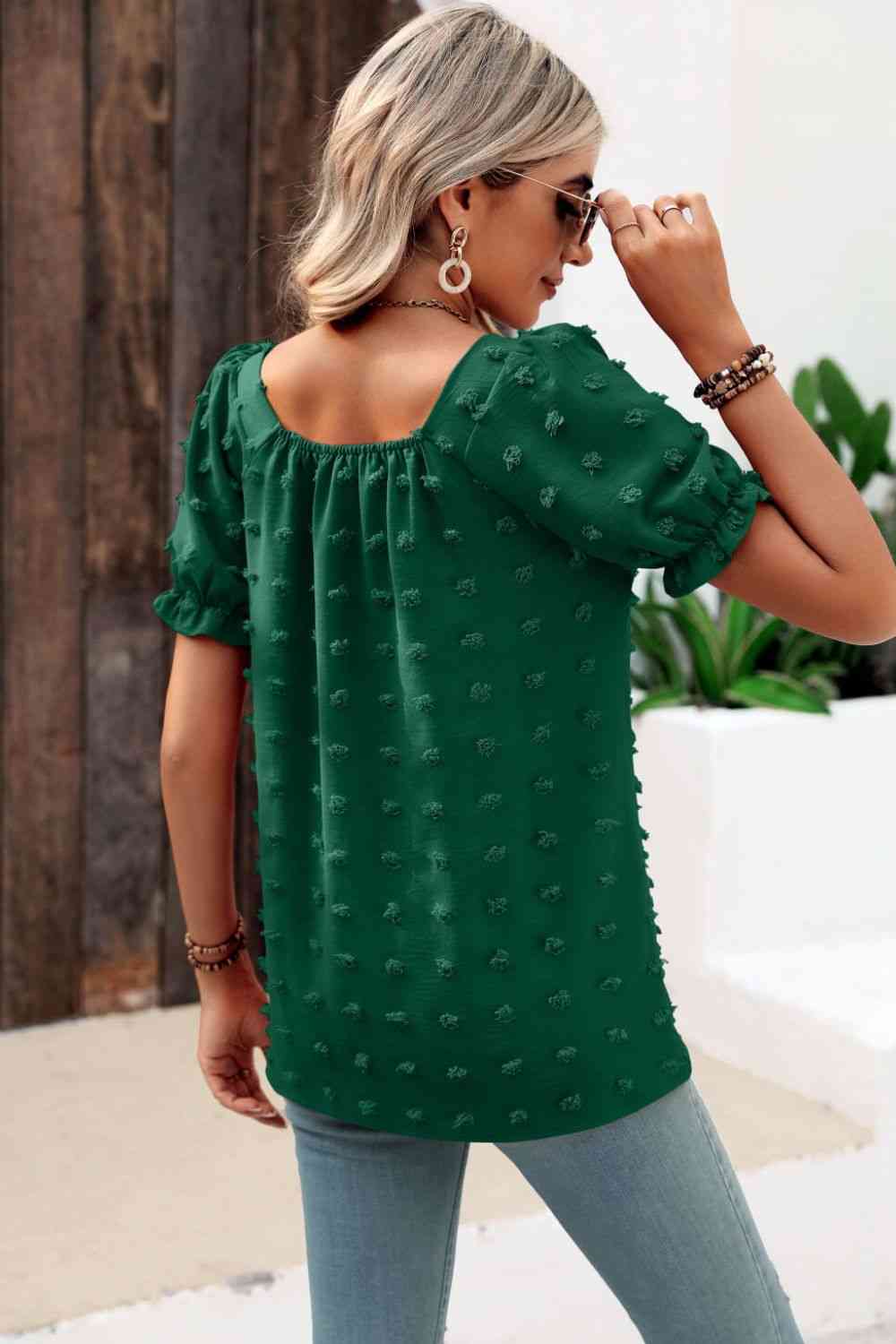 Swiss Dot Puff Sleeve Square Neck Blouse (6 Colors) Krazy Heart Designs Boutique