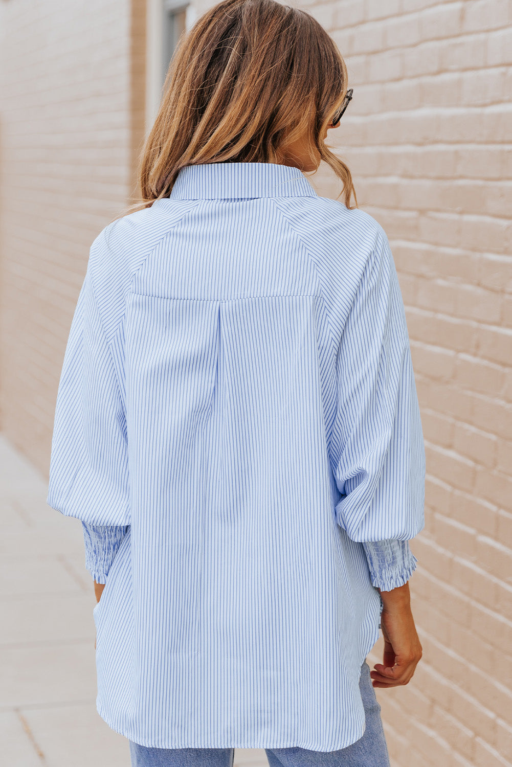 Striped Lantern Sleeve Collared Shirt (3 Colors) Krazy Heart Designs Boutique