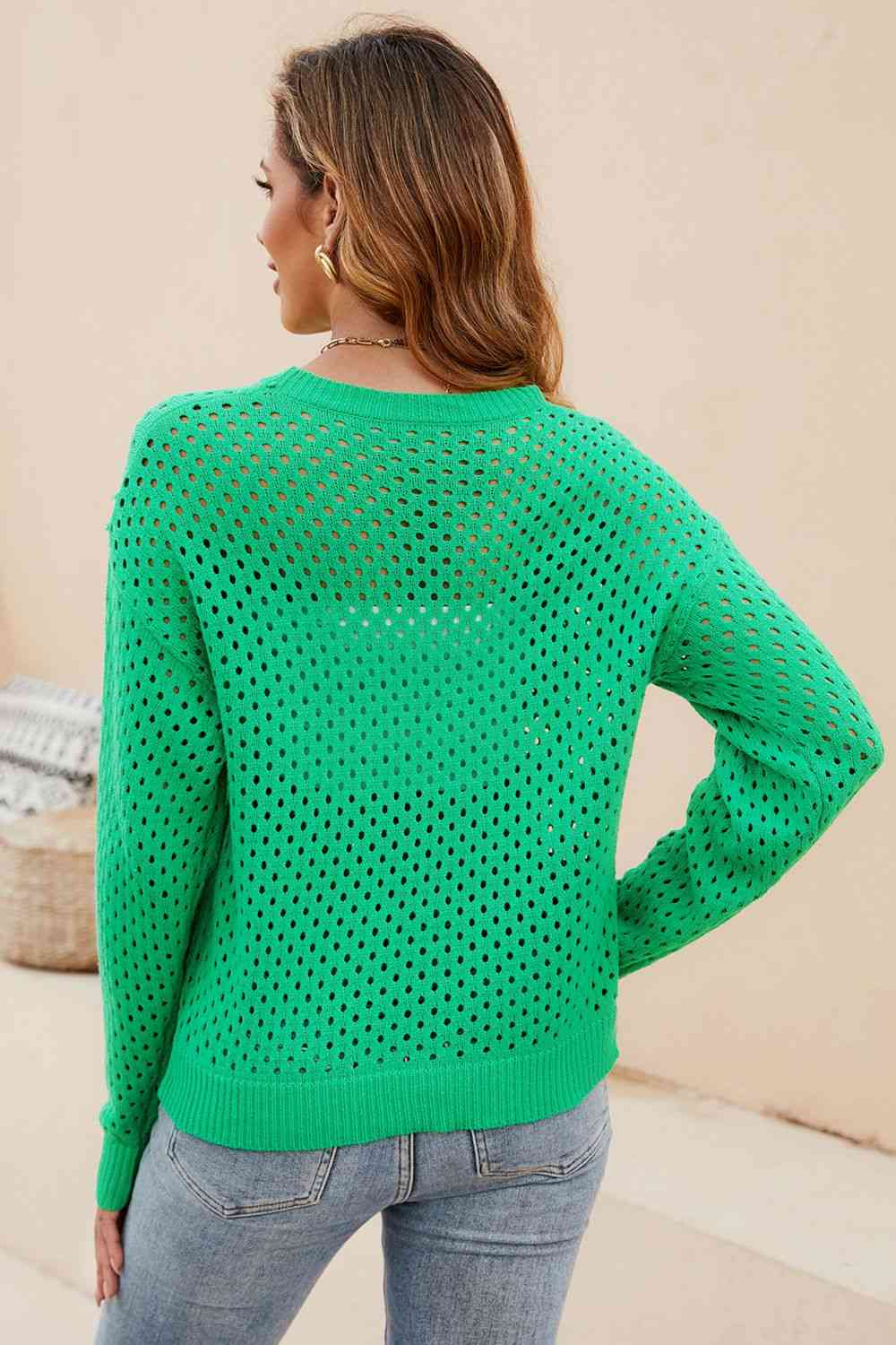 Round Neck Openwork Dropped Shoulder Knit Top Krazy Heart Designs Boutique