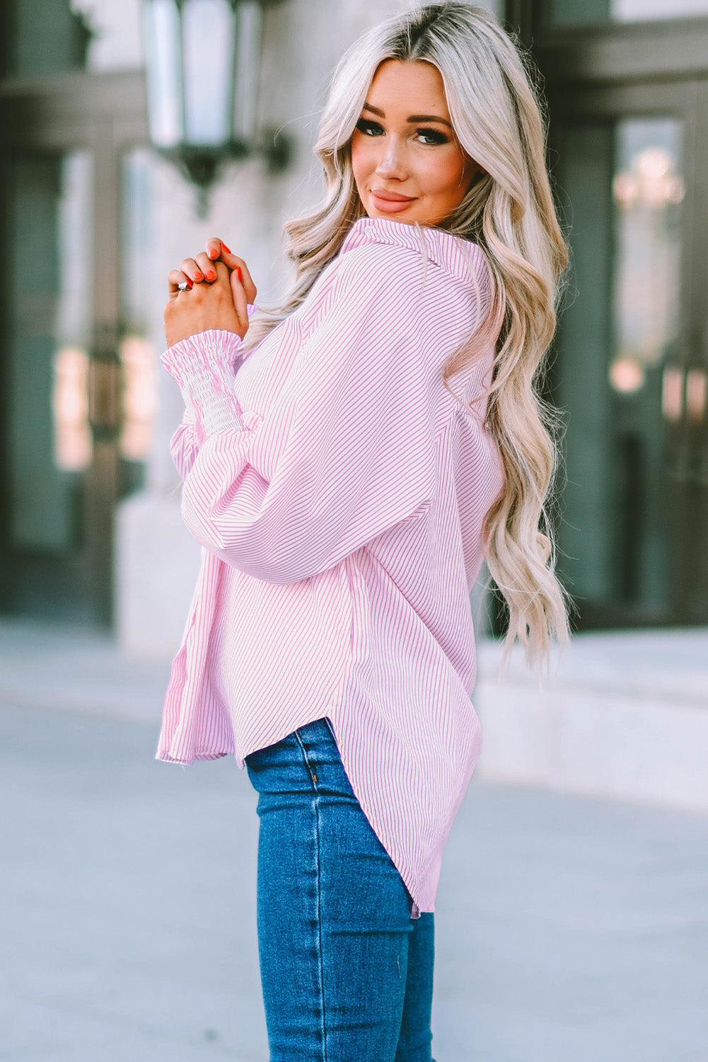 Striped Lantern Sleeve Collared Shirt (3 Colors) Krazy Heart Designs Boutique