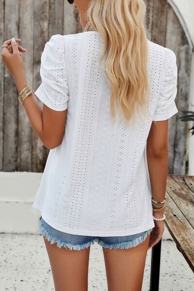 Eyelet Square Neck Puff Sleeve Top (6 Colors) Shirts & Tops Krazy Heart Designs Boutique