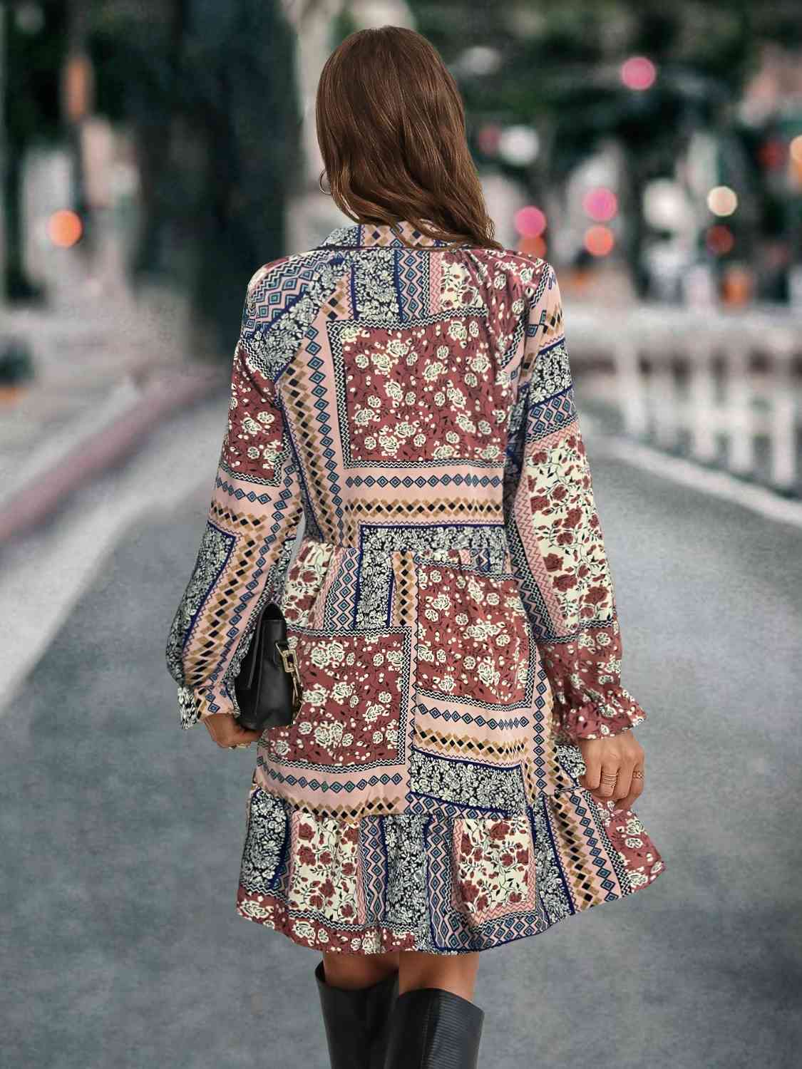Patchwork Tie Front Flounce Sleeve Dress Krazy Heart Designs Boutique