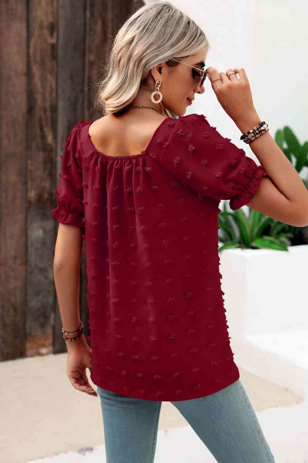 Swiss Dot Puff Sleeve Square Neck Blouse (6 Colors) Krazy Heart Designs Boutique