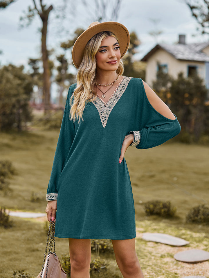 V-Neck Cutout Sleeve Mini Dress (4 Colors) Krazy Heart Designs Boutique Teal S