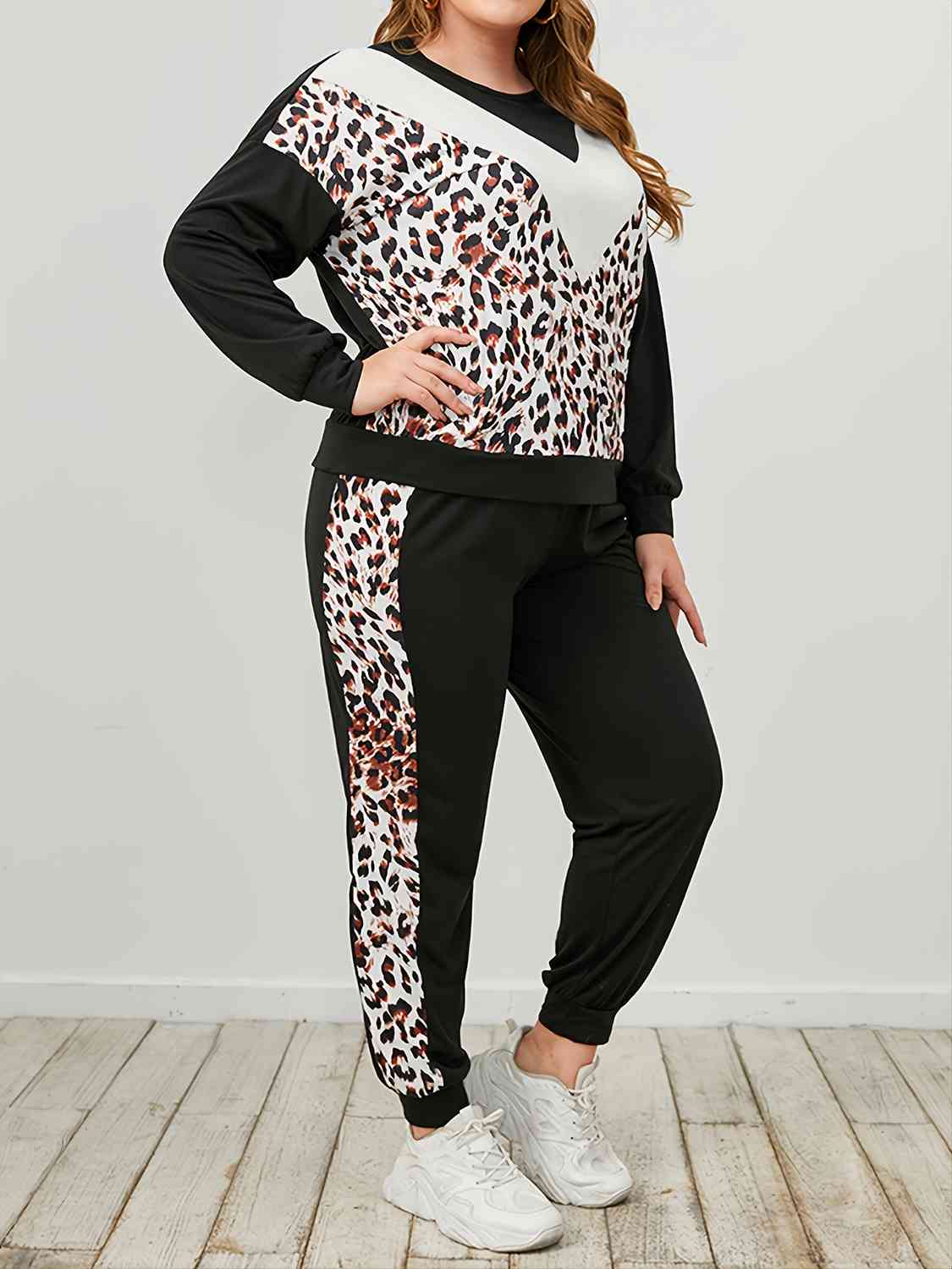 Plus Size KHD Leopard Sweatshirt and Sweatpants Set Krazy Heart Designs Boutique