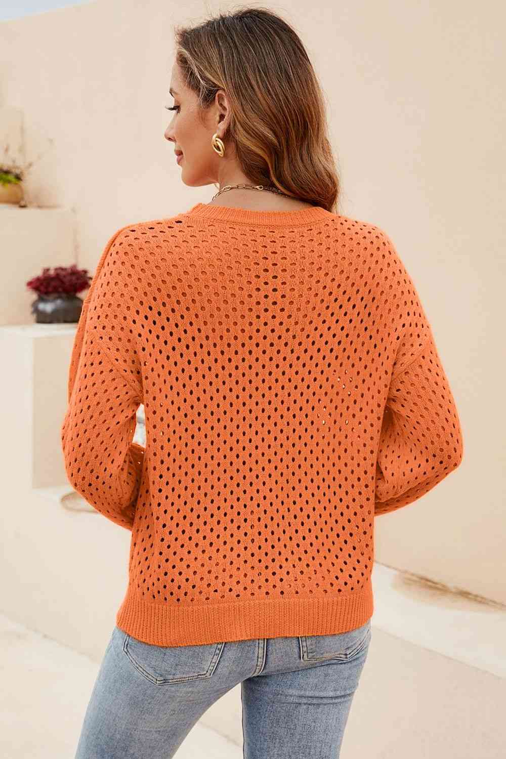 Round Neck Openwork Dropped Shoulder Knit Top Krazy Heart Designs Boutique