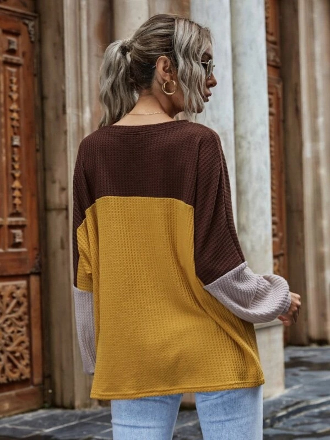 KHD Color Block Waffle-Knit Long Sleeve Top (3 Colors) Krazy Heart Designs Boutique