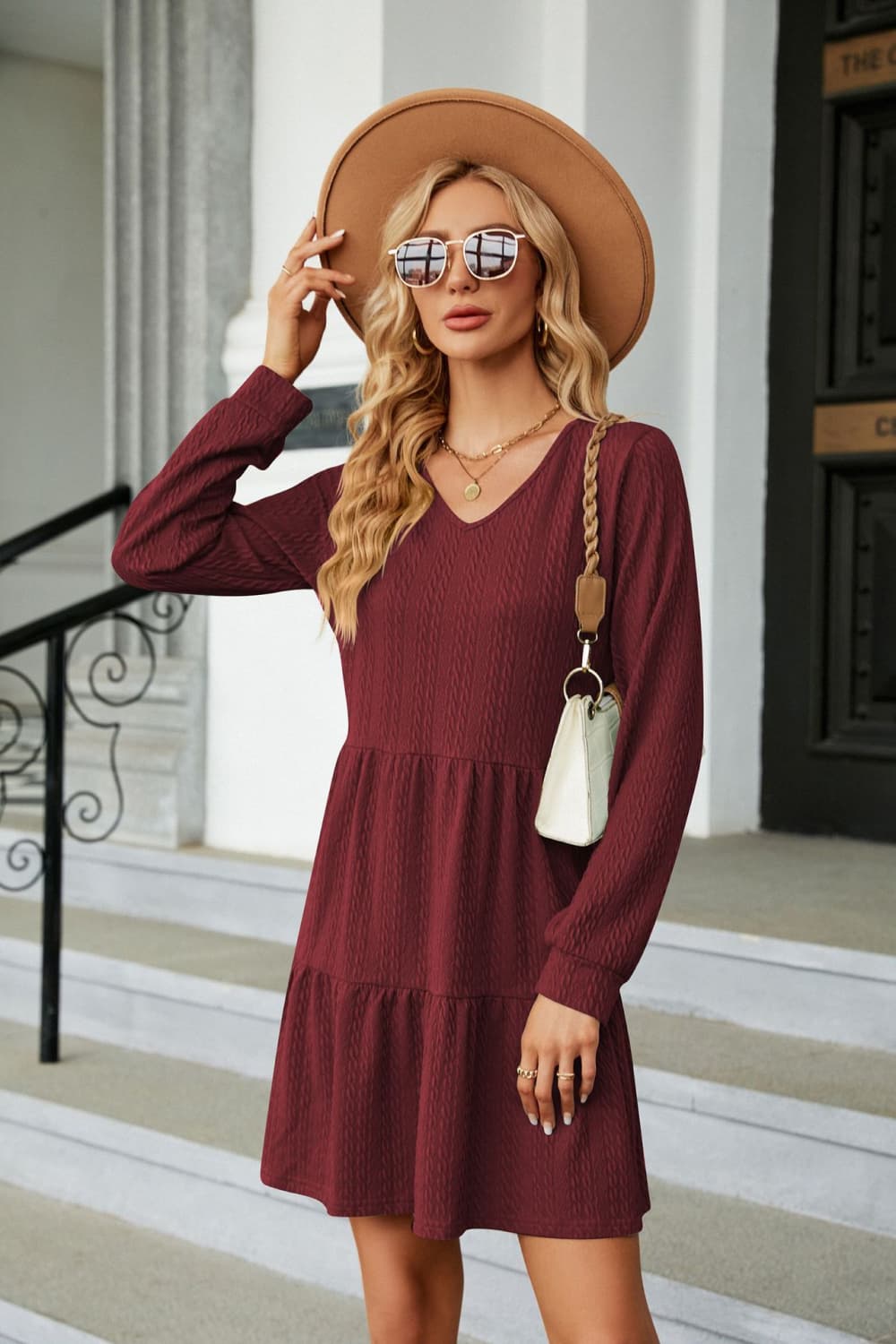 V-Neck Long Sleeve Mini Dress (9 Colors) Krazy Heart Designs Boutique