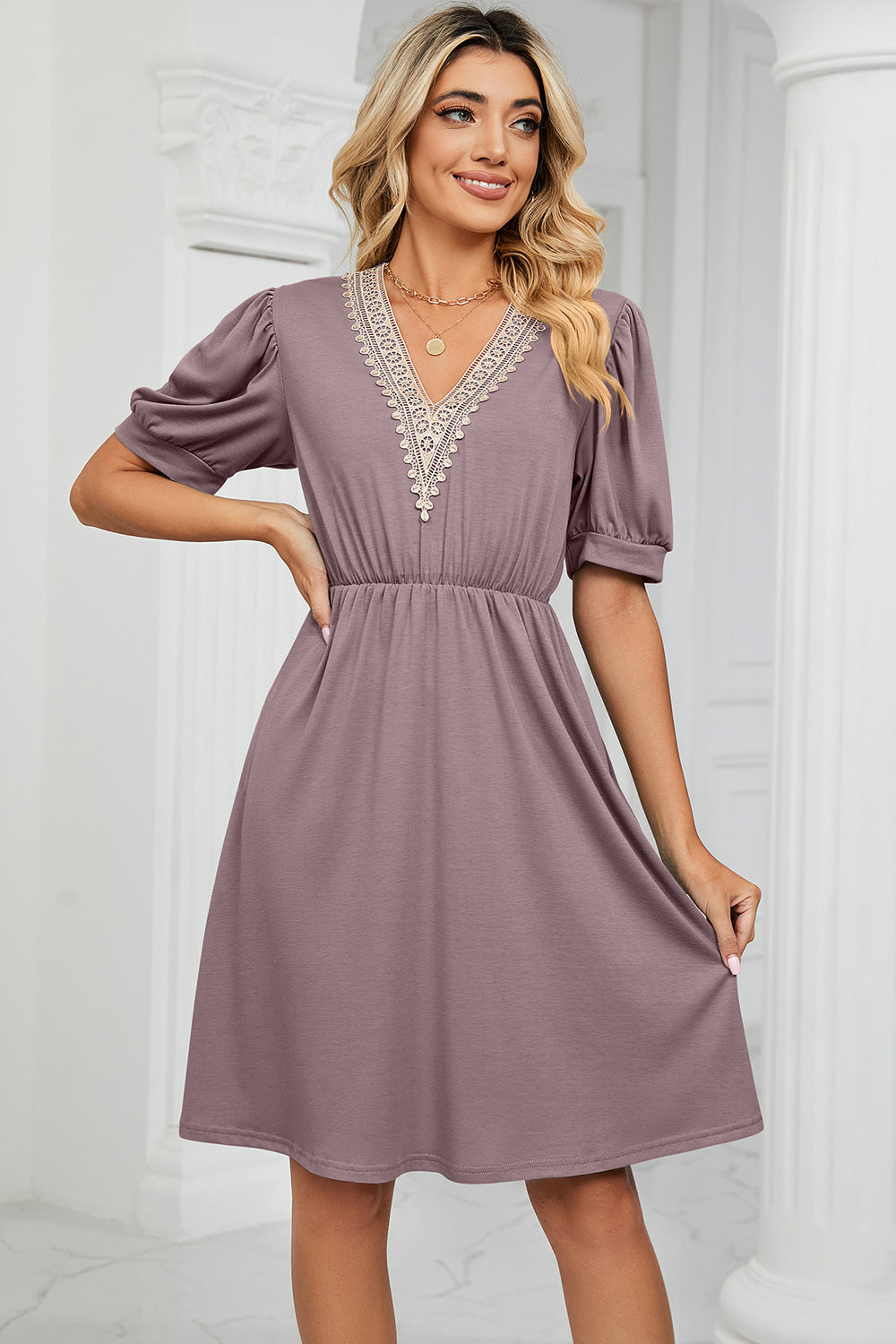V-Neck Puff Sleeve Dress (8 Colors) Dress Krazy Heart Designs Boutique