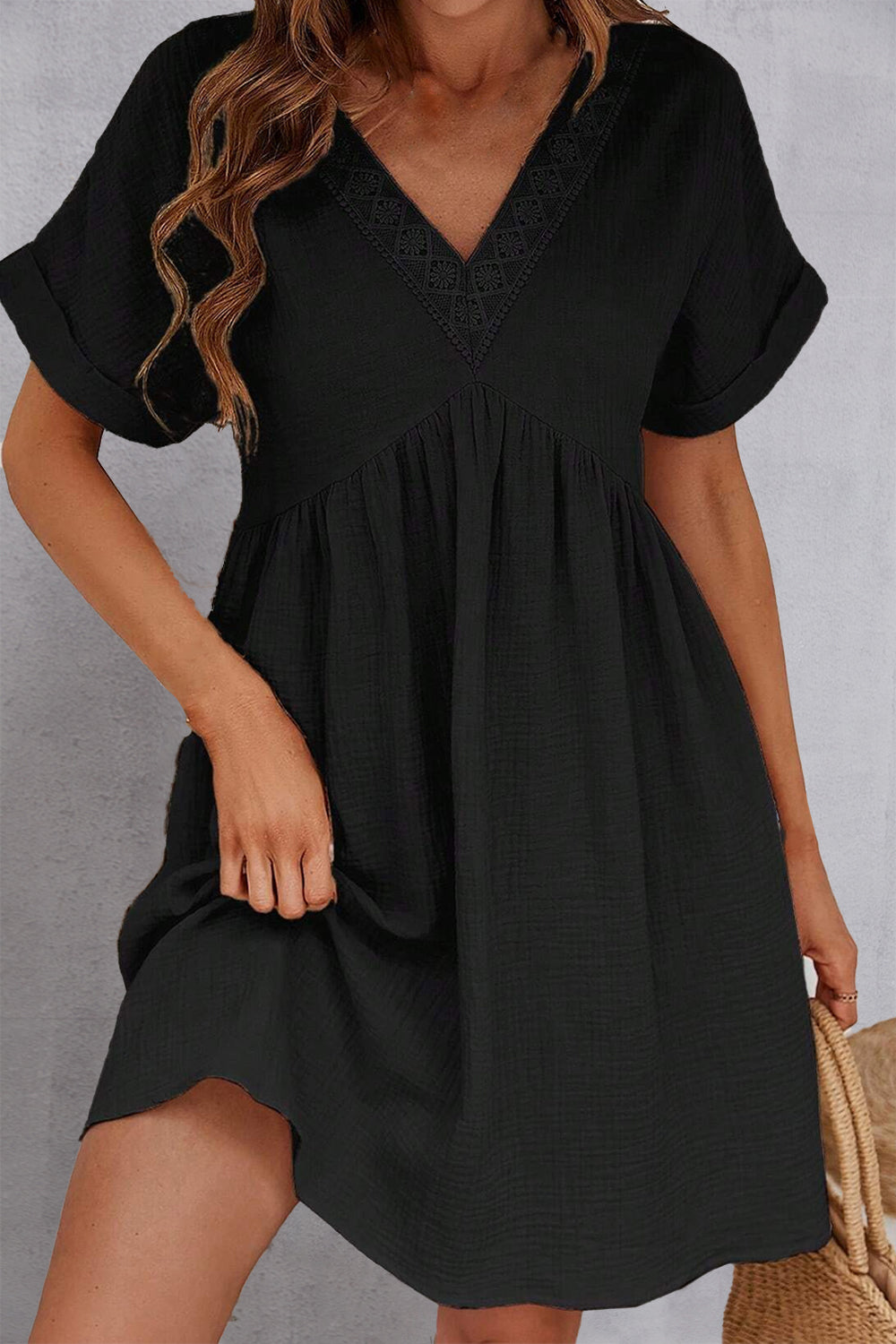 Casual V-Neck Short Sleeve Dress (2 Colors) Dress Krazy Heart Designs Boutique Black S