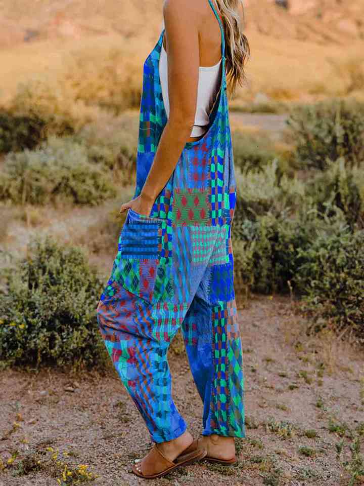 Full Size Printed V-Neck Sleeveless Jumpsuit (4 Colors) Krazy Heart Designs Boutique