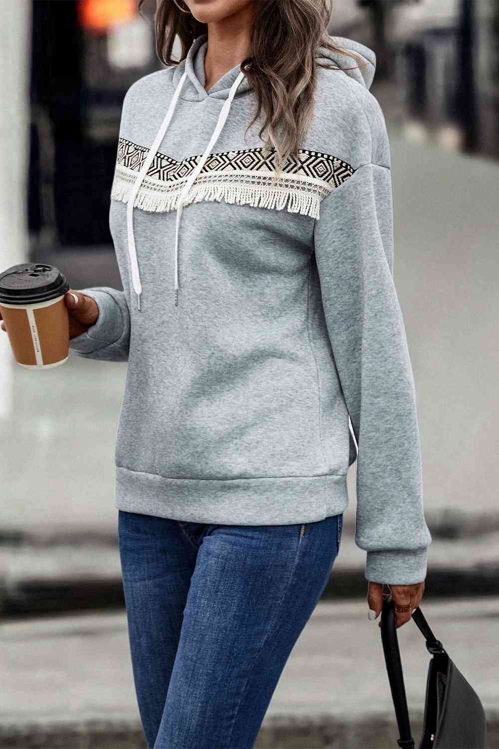 Contrast Color Fringe Detail Dropped Shoulder Hoodie (3 Colors) Shirts & Tops Krazy Heart Designs Boutique