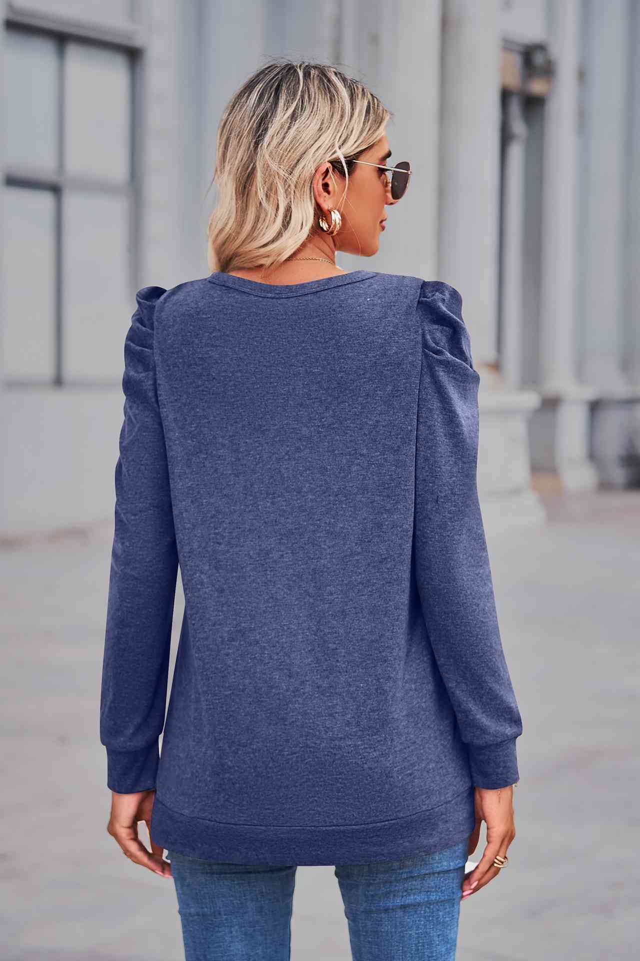 Heathered Puff Sleeve Round Neck Tunic Top (6 Colors) Krazy Heart Designs Boutique