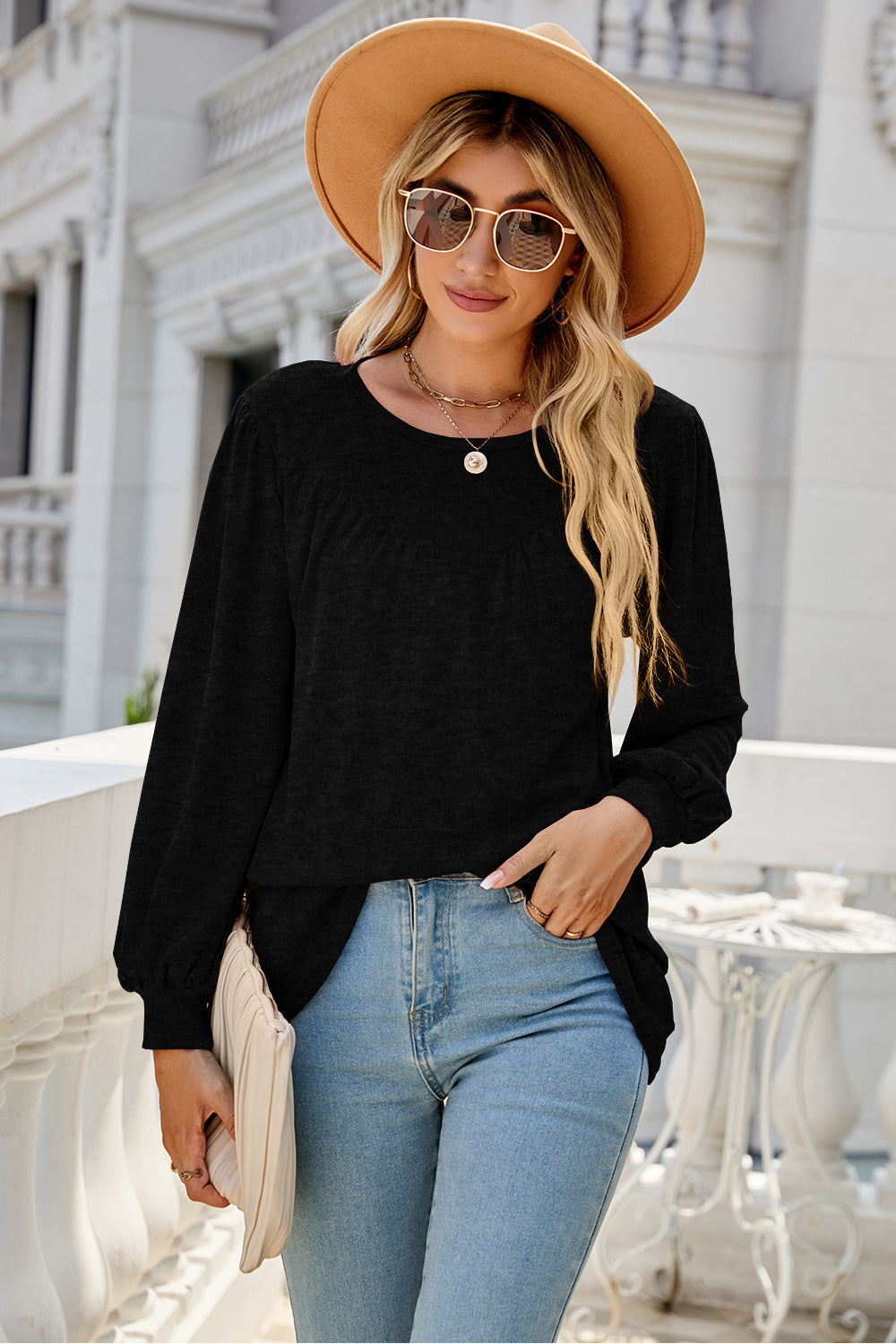Round Neck Long Sleeve Top (6 Colors) Krazy Heart Designs Boutique Black S