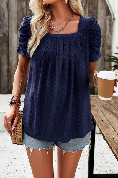 Eyelet Square Neck Puff Sleeve Top (6 Colors) Shirts & Tops Krazy Heart Designs Boutique