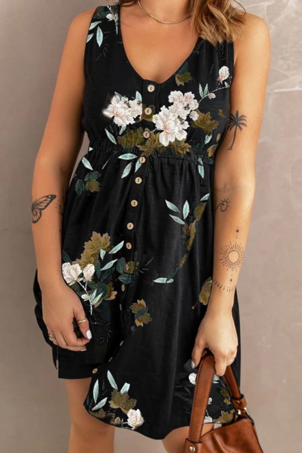 Double Take Printed Scoop Neck Sleeveless Buttoned Magic Dress with Pockets (5 Colors) Krazy Heart Designs Boutique