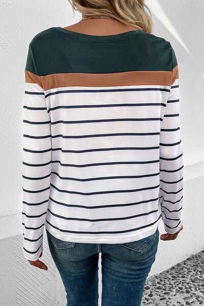 Striped Round Neck Long Sleeve Top (4 Colors) Shirts & Tops Krazy Heart Designs Boutique