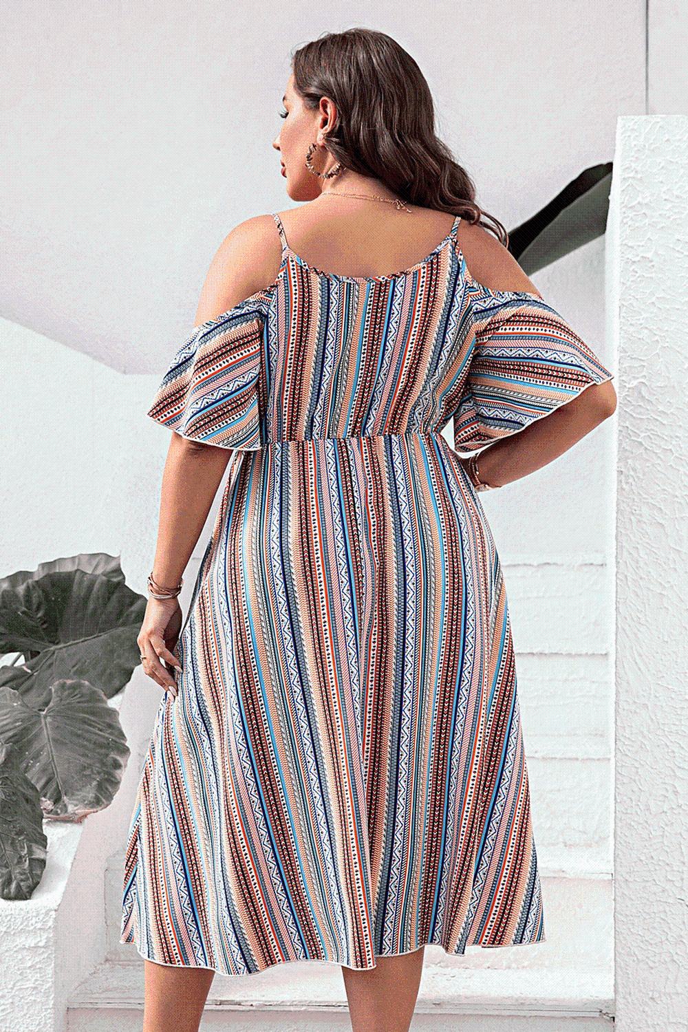Plus Size Striped Cold-Shoulder Dress Krazy Heart Designs Boutique