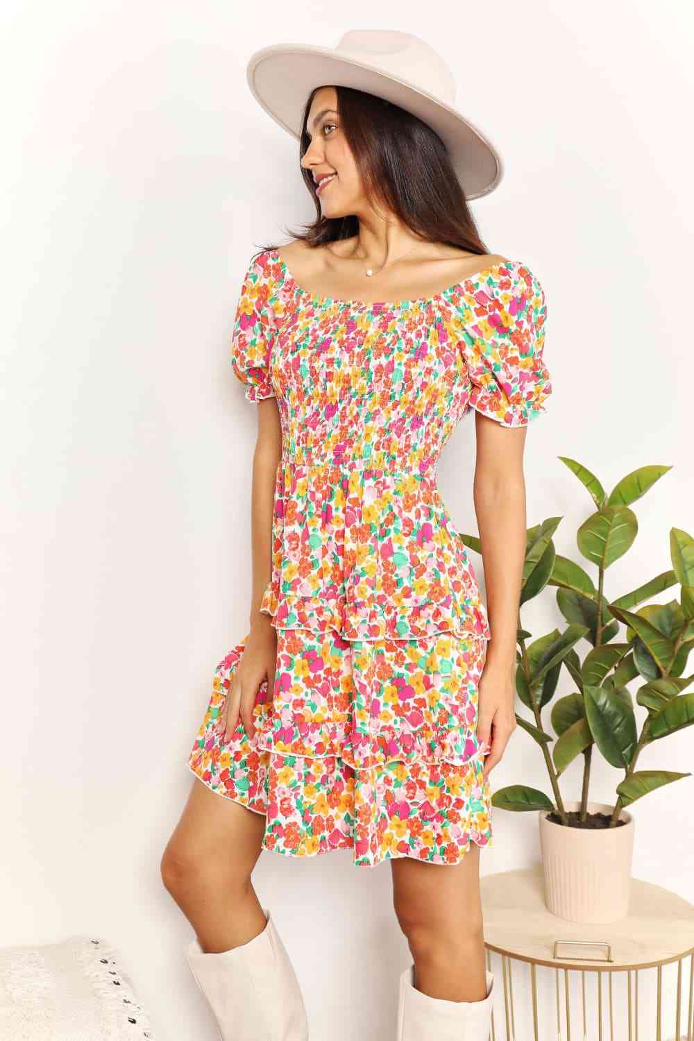 Double Take Smocked Sweetheart Neck Flounce Sleeve Mini Dress Krazy Heart Designs Boutique