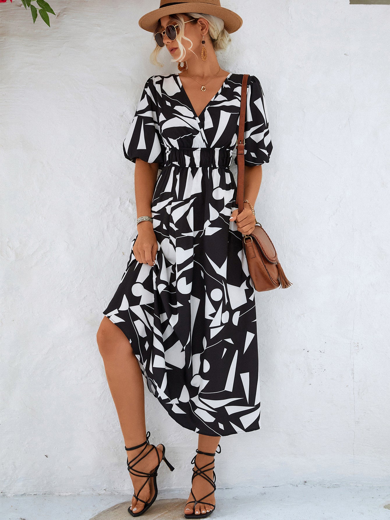 Geo Printed Surplice Balloon Sleeve Dress (3 Colors) Krazy Heart Designs Boutique