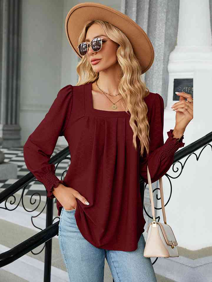 Square Neck Puff Sleeve Blouse (4 Colors) Krazy Heart Designs Boutique Wine S