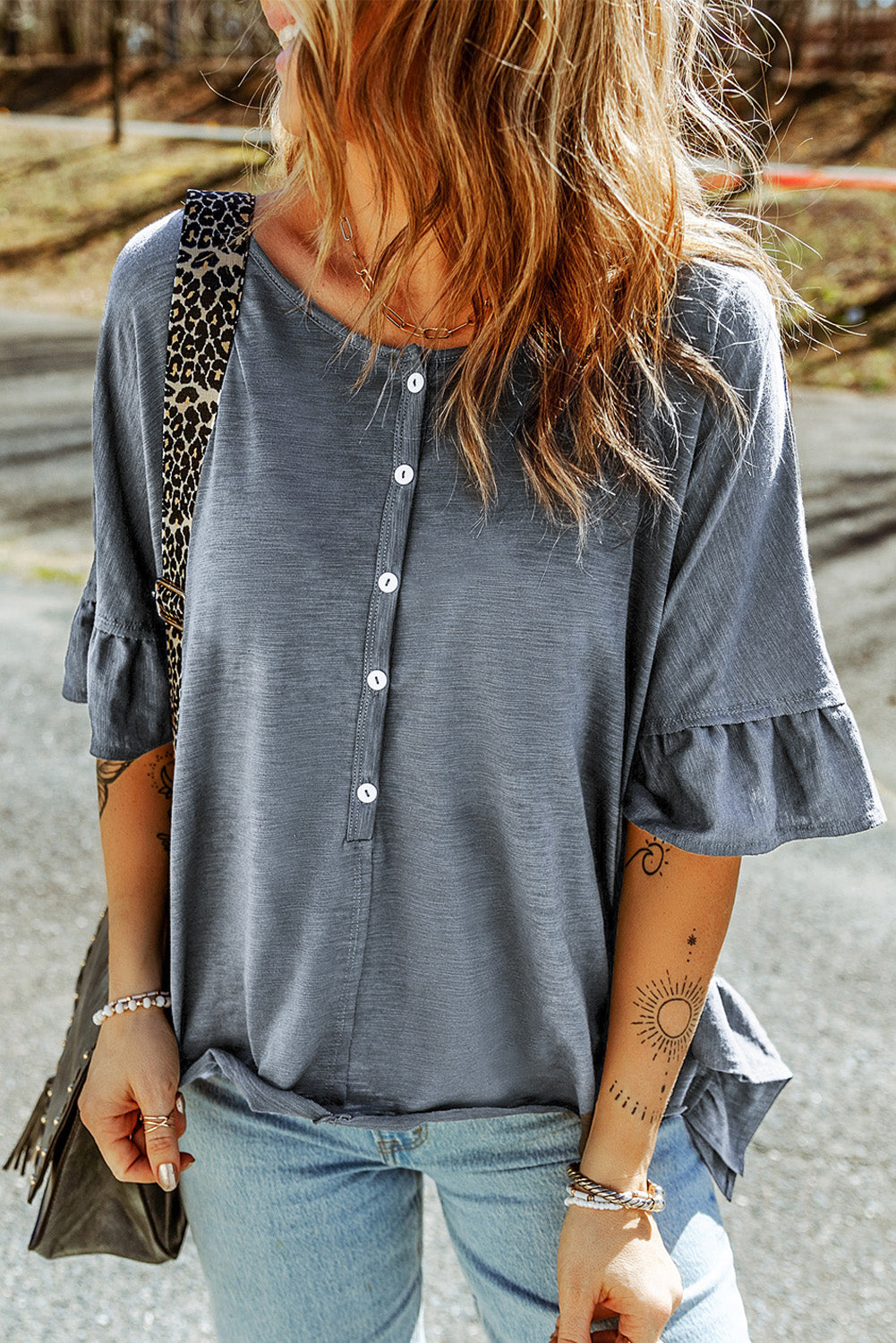 KHD Button Front Flounce Sleeve Tee Krazy Heart Designs Boutique
