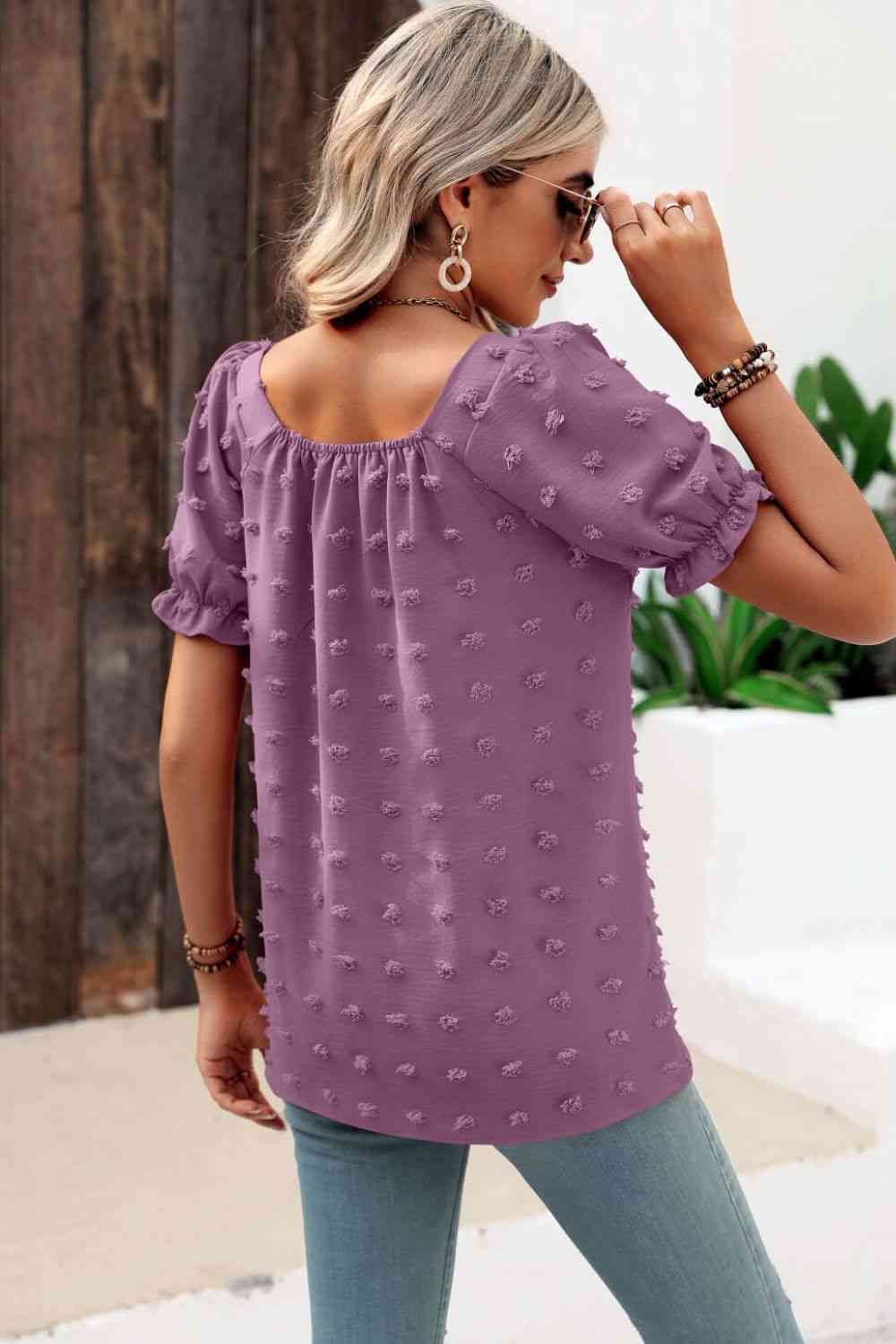 Swiss Dot Puff Sleeve Square Neck Blouse (6 Colors) Krazy Heart Designs Boutique