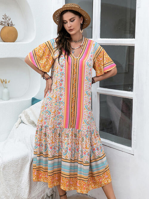 Plus Size Floral Tied Short Sleeve Midi Dress Krazy Heart Designs Boutique