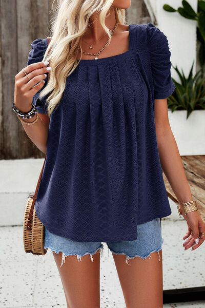 Eyelet Square Neck Puff Sleeve Top (6 Colors) Shirts & Tops Krazy Heart Designs Boutique