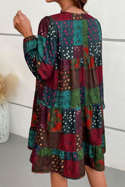Printed Balloon Sleeve Tiered Dress Dress Krazy Heart Designs Boutique