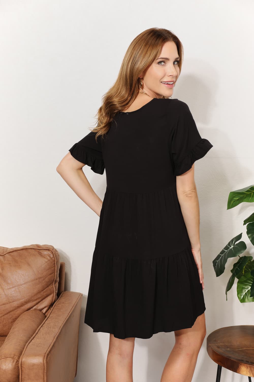 Double Take V-Neck Flounce Sleeve Tiered Dress Krazy Heart Designs Boutique
