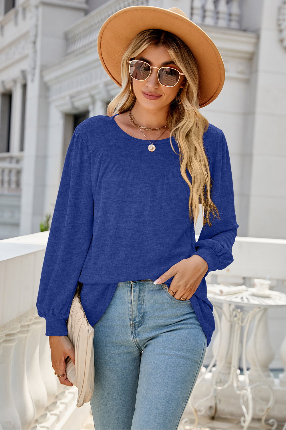 Round Neck Long Sleeve Top (6 Colors) Krazy Heart Designs Boutique Cobalt Blue S