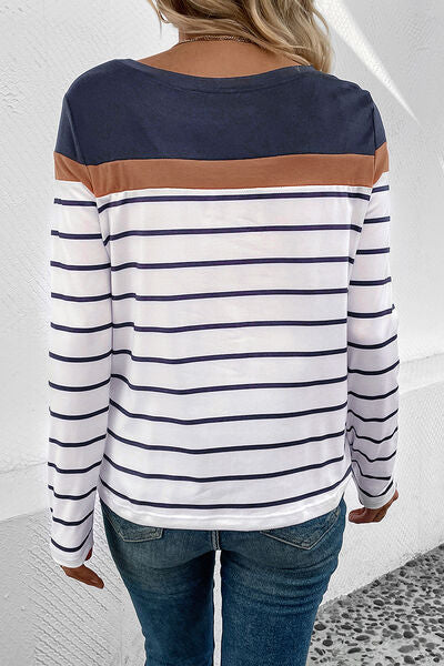 Striped Round Neck Long Sleeve Top (4 Colors) Shirts & Tops Krazy Heart Designs Boutique