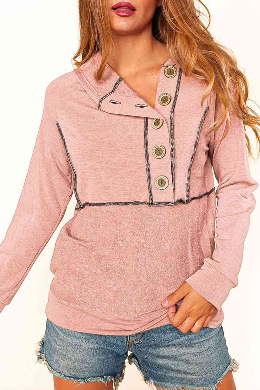 Buttoned Long Sleeve Hoodie Shirts & Tops Krazy Heart Designs Boutique
