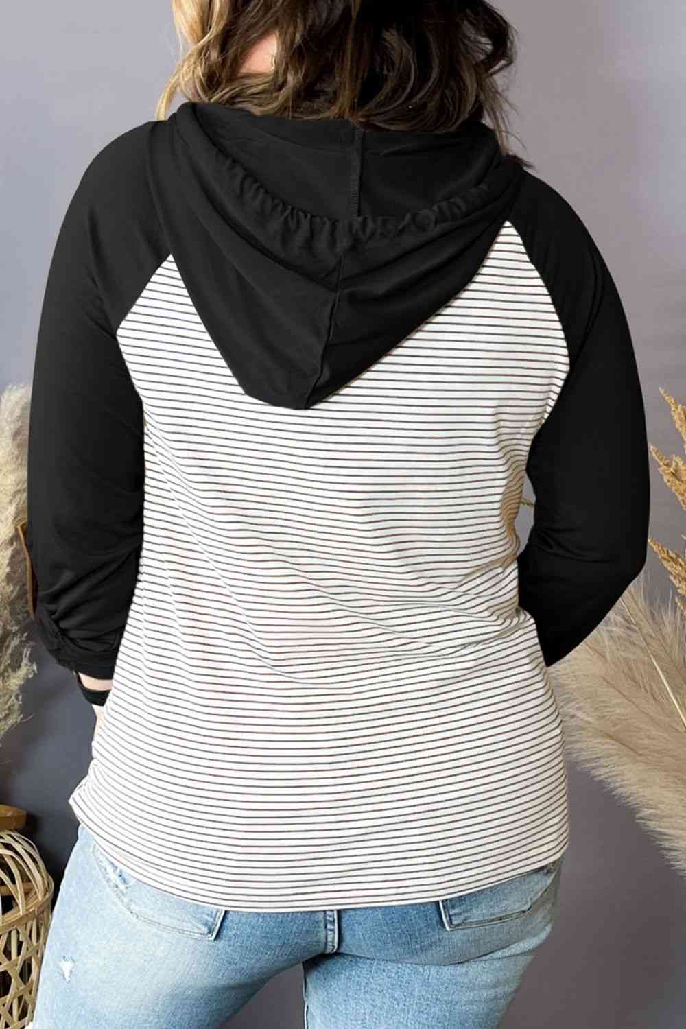 Plus Size Striped Drawstring Long Sleeve Hoodie Shirts & Tops Krazy Heart Designs Boutique