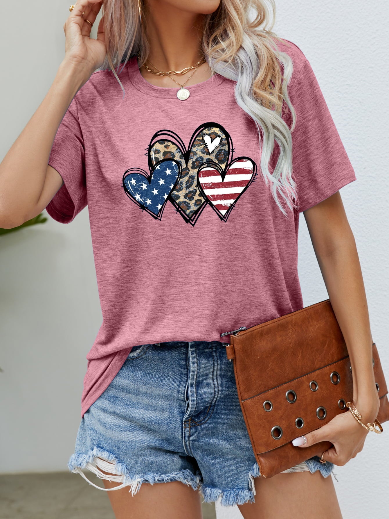 US Flag Leopard Heart Graphic Tee (5 Colors) Krazy Heart Designs Boutique Dusty Pink S