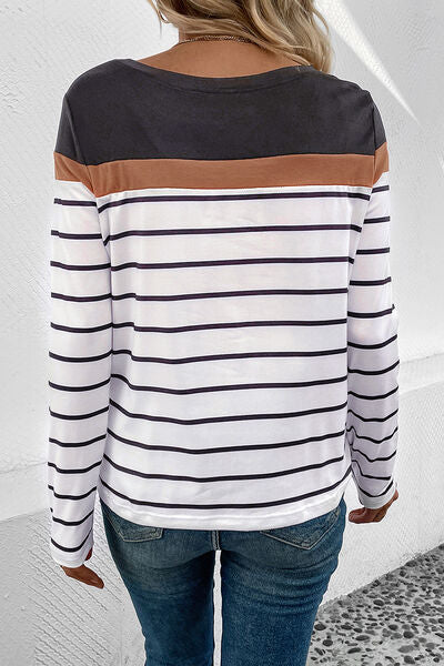 Striped Round Neck Long Sleeve Top (4 Colors) Shirts & Tops Krazy Heart Designs Boutique