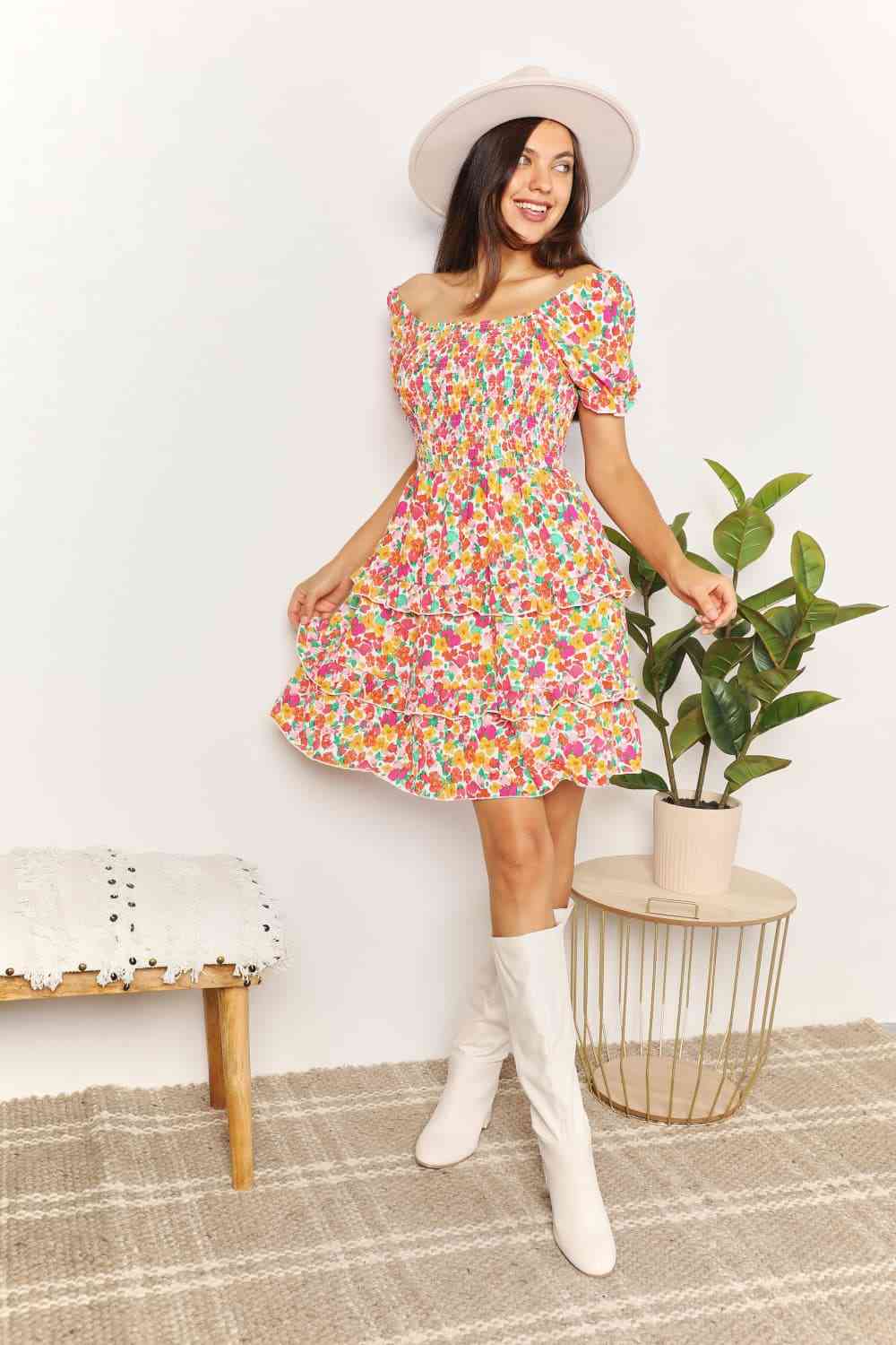 Double Take Smocked Sweetheart Neck Flounce Sleeve Mini Dress Krazy Heart Designs Boutique