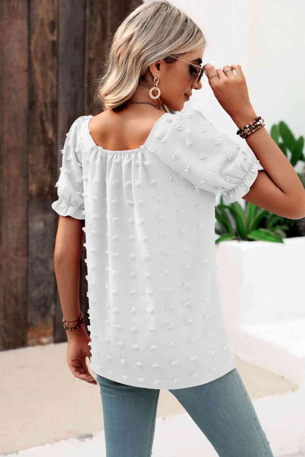 Swiss Dot Puff Sleeve Square Neck Blouse (6 Colors) Krazy Heart Designs Boutique
