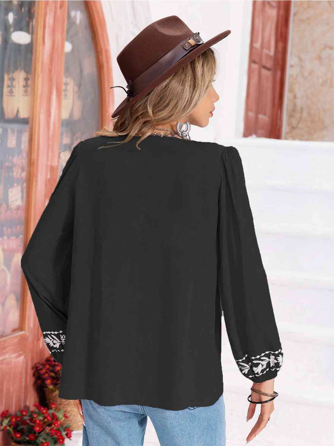 Floral Tie Neck Balloon Sleeve Blouse (6 Colors) Krazy Heart Designs Boutique