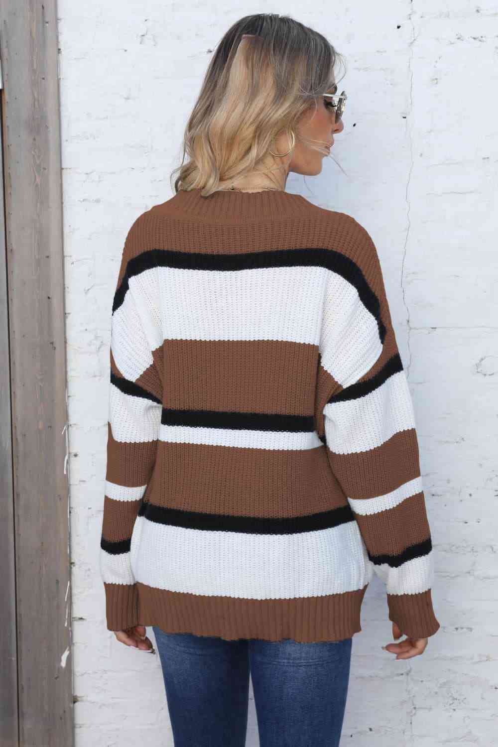 Color Block V-Neck Dropped Shoulder Sweater (7 Colors) Shirts & Tops Krazy Heart Designs Boutique