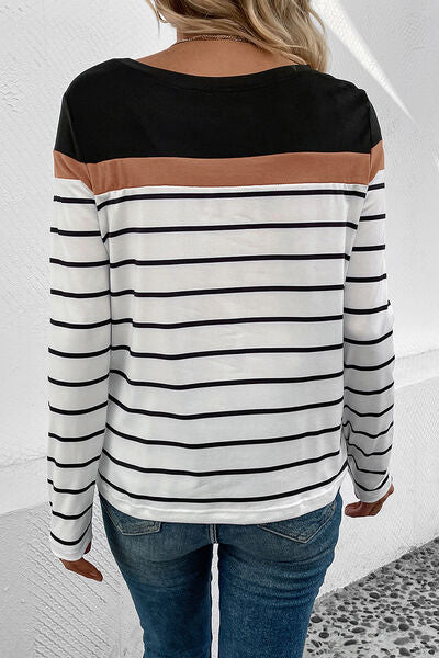 Striped Round Neck Long Sleeve Top (4 Colors) Shirts & Tops Krazy Heart Designs Boutique