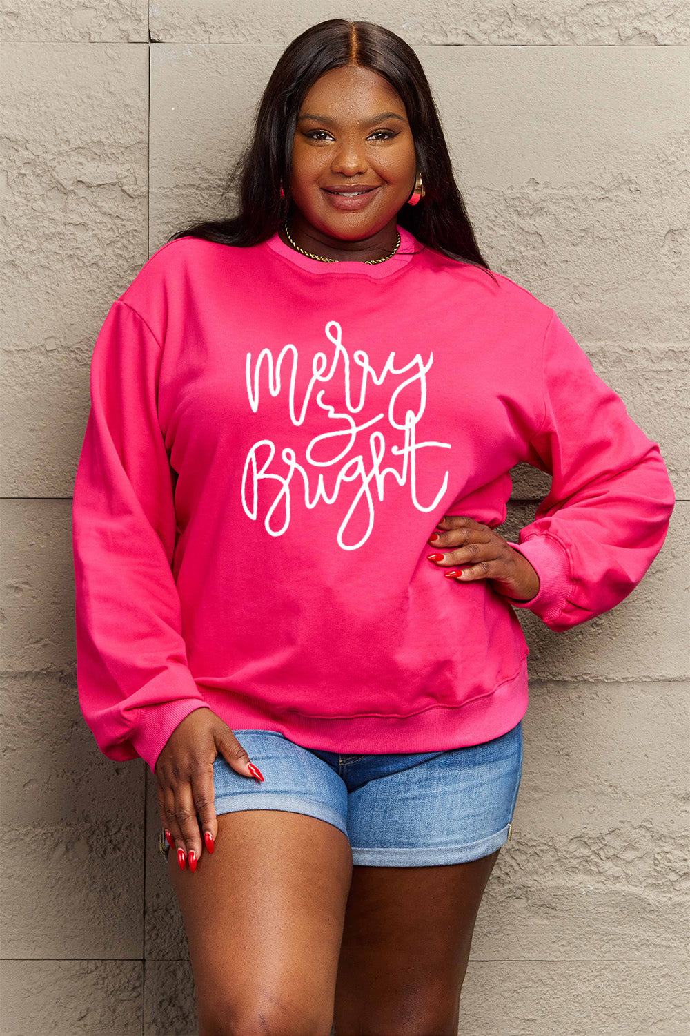 Simply Love Full Size MERRY AND BRIGHT Graphic Sweatshirt (3 Colors) Krazy Heart Designs Boutique