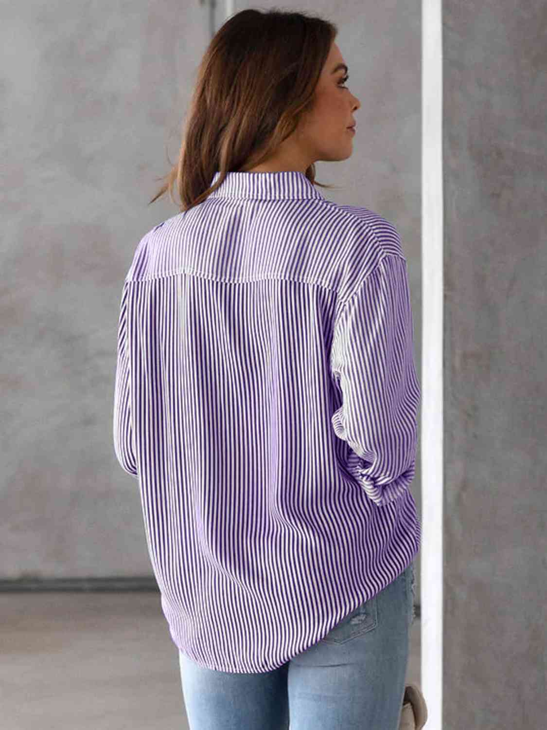 Striped Collared Neck Shirt with Pocket (5 Colors) Krazy Heart Designs Boutique