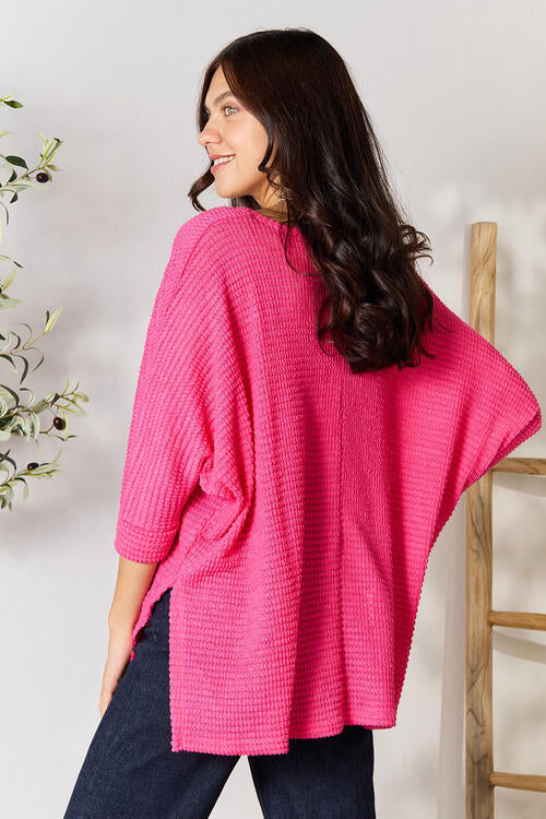 Zenana Full Size Round Neck High-Low Slit Knit Top Shirts & Tops Krazy Heart Designs Boutique