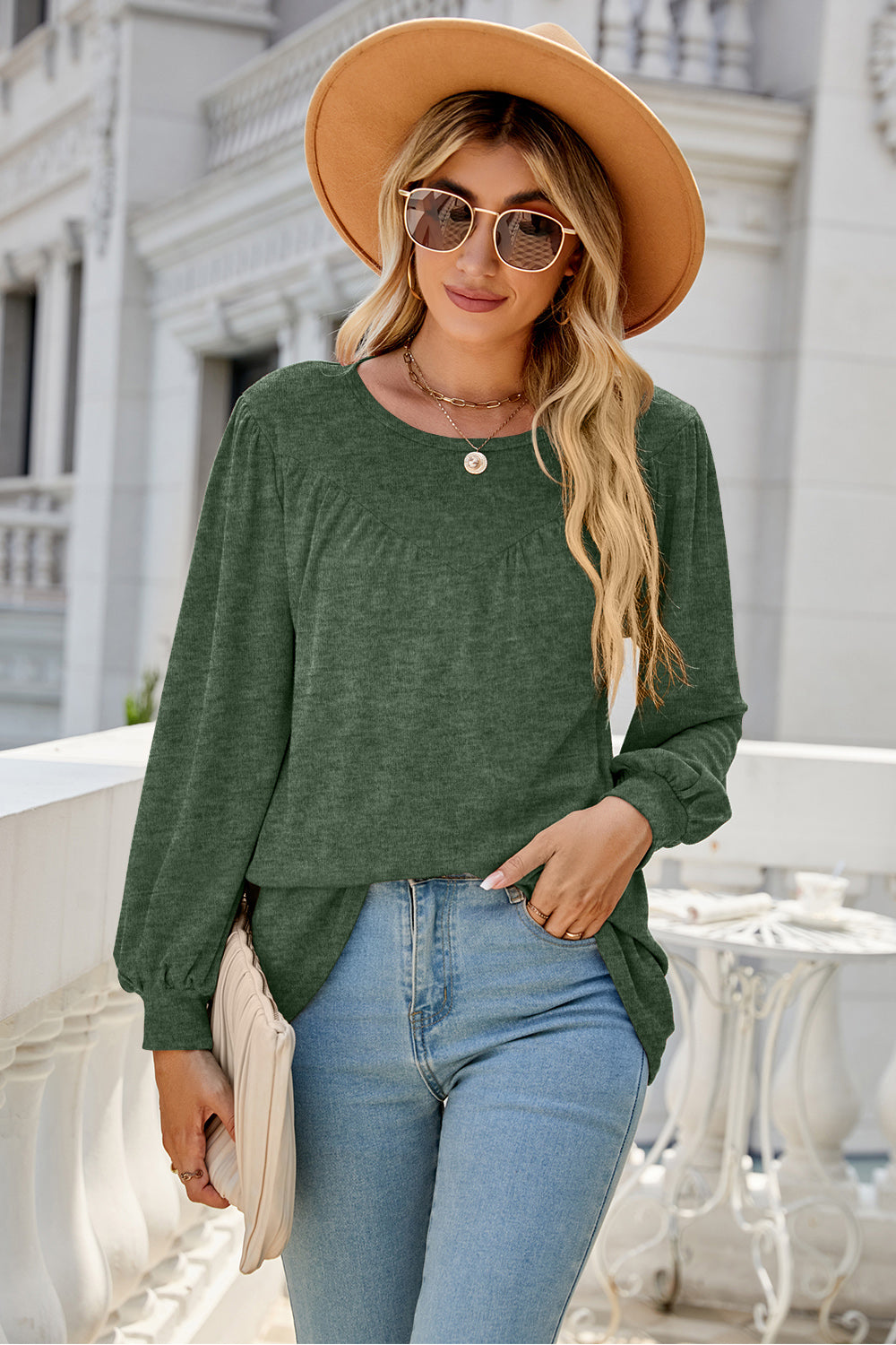 Round Neck Long Sleeve Top (6 Colors) Krazy Heart Designs Boutique Moss S