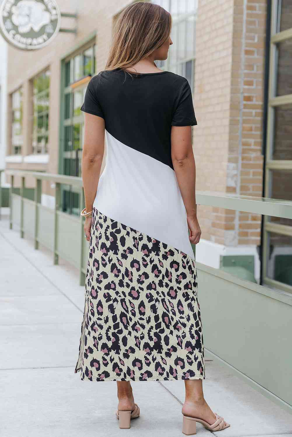 Leopard Print Color Block V-Neck With Pocket Slit Dress Krazy Heart Designs Boutique